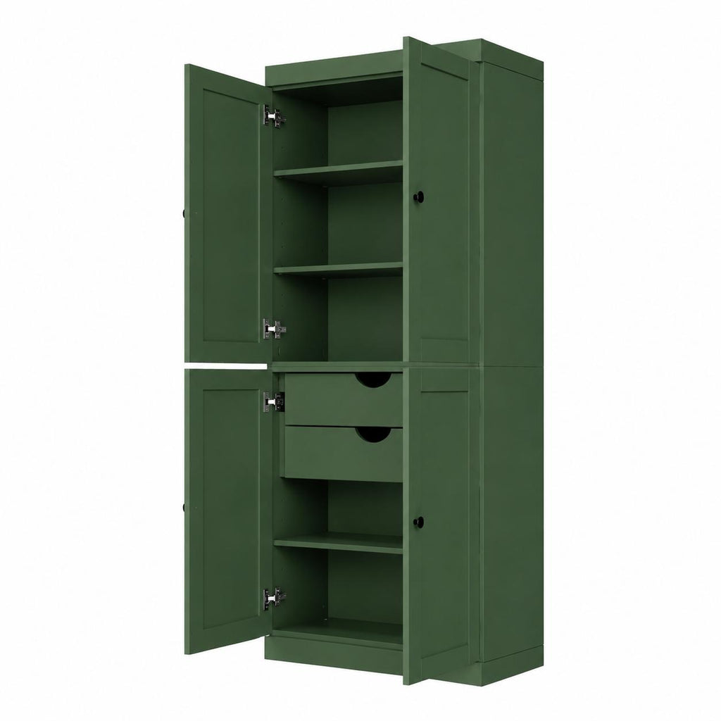 Green Solid Wood Four Door Two Drawer Pantry or Storage Closet - 72-inch