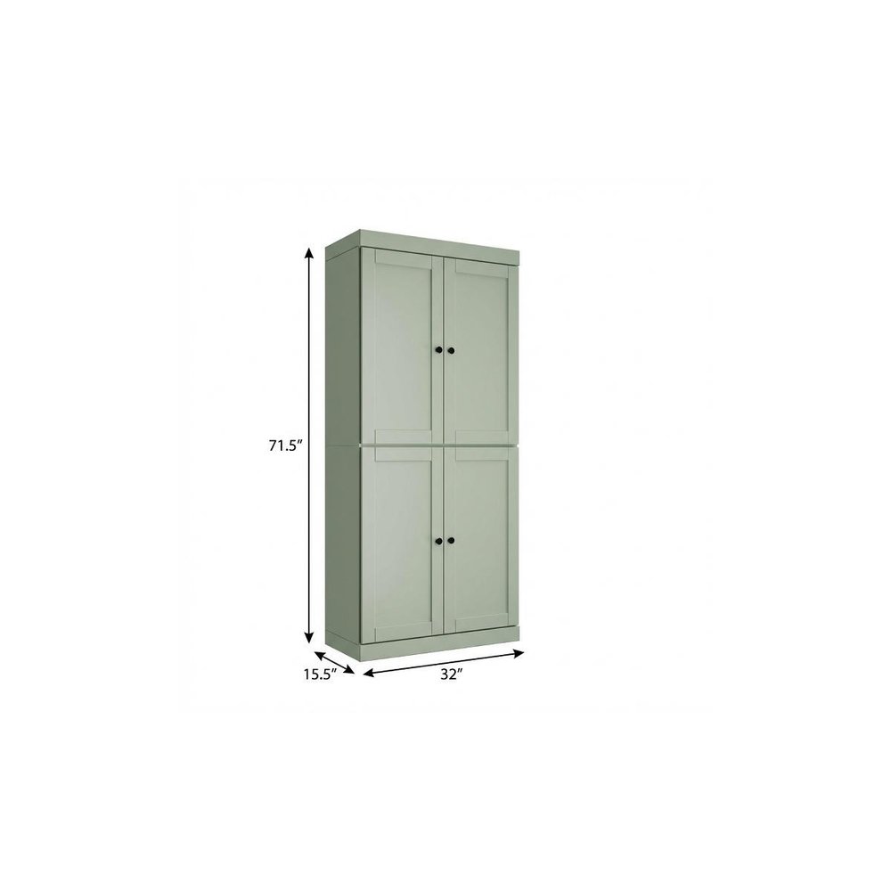 Sage Solid Wood Four Door Two Drawer Pantry or Storage Closet - 72-inch