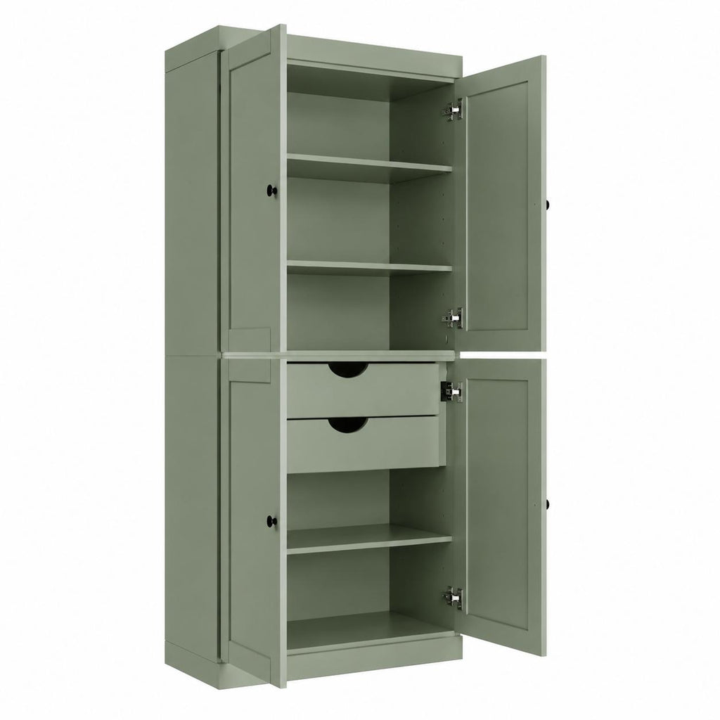 Sage Solid Wood Four Door Two Drawer Pantry or Storage Closet - 72-inch