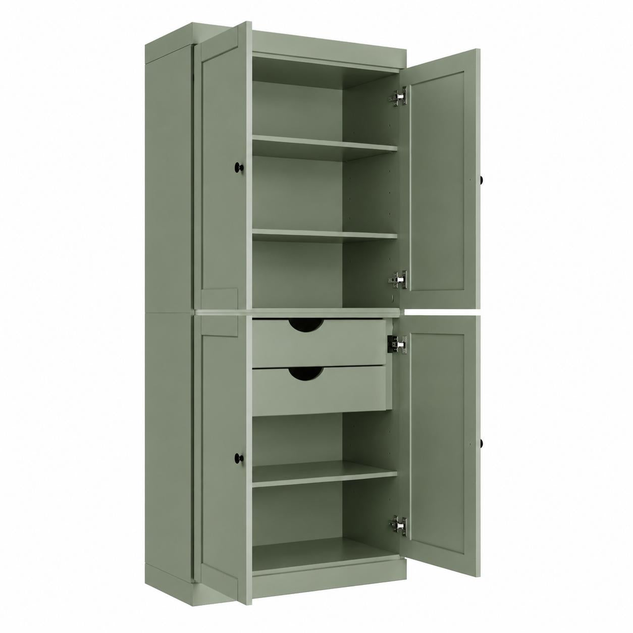 Sage Solid Wood Four Door Two Drawer Pantry or Storage Closet - 72-inch