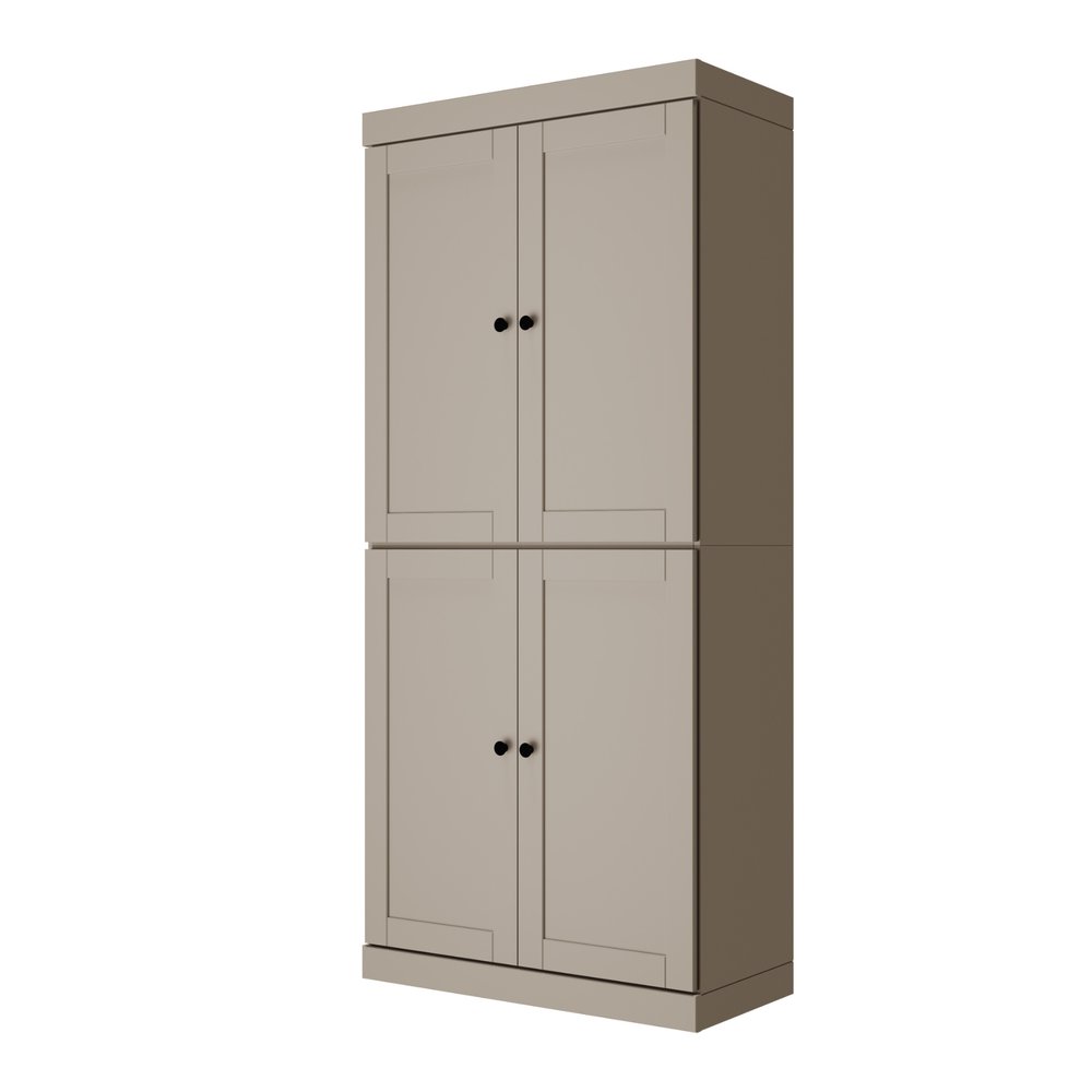 Beige Solid Wood Four Door Two Drawer Pantry or Storage Closet - 72-inch