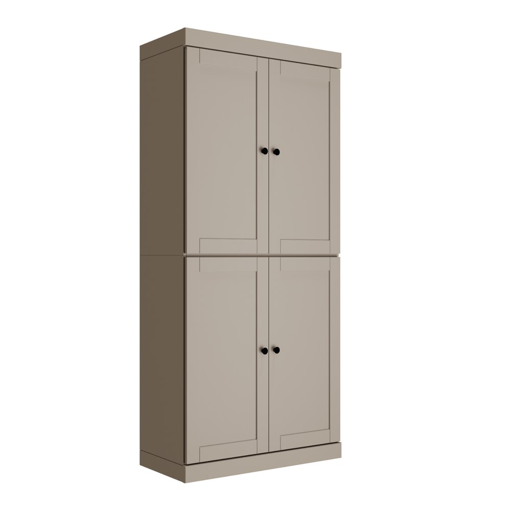 Beige Solid Wood Four Door Two Drawer Pantry or Storage Closet - 72-inch