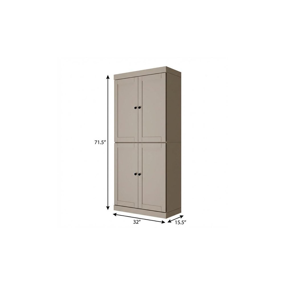 Beige Solid Wood Four Door Two Drawer Pantry or Storage Closet - 72-inch