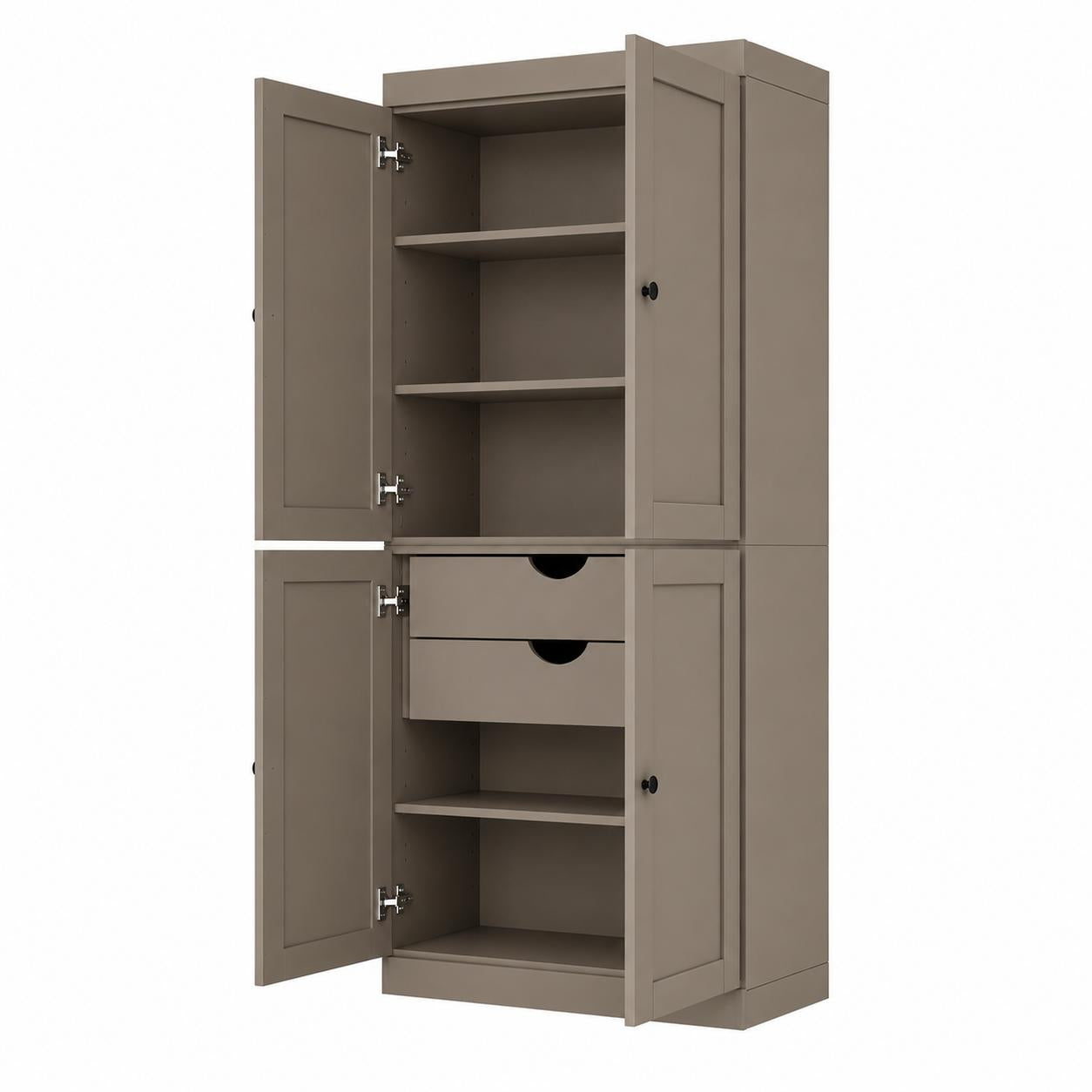 Beige Solid Wood Four Door Two Drawer Pantry or Storage Closet - 72-inch