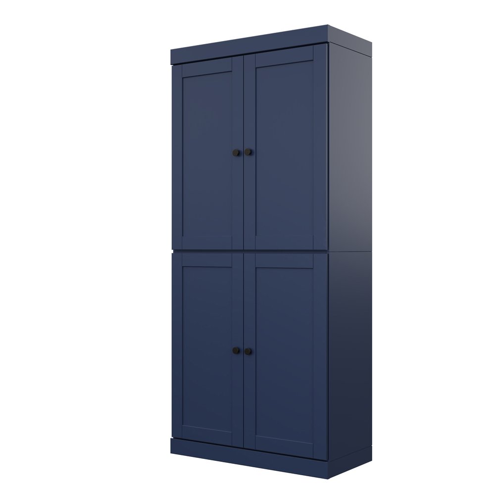 Navy Blue Solid Wood Four Door Two Drawer Pantry or Storage Closet - 72-inch