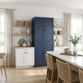 Navy Blue Solid Wood Four Door Two Drawer Pantry or Storage Closet - 72-inch
