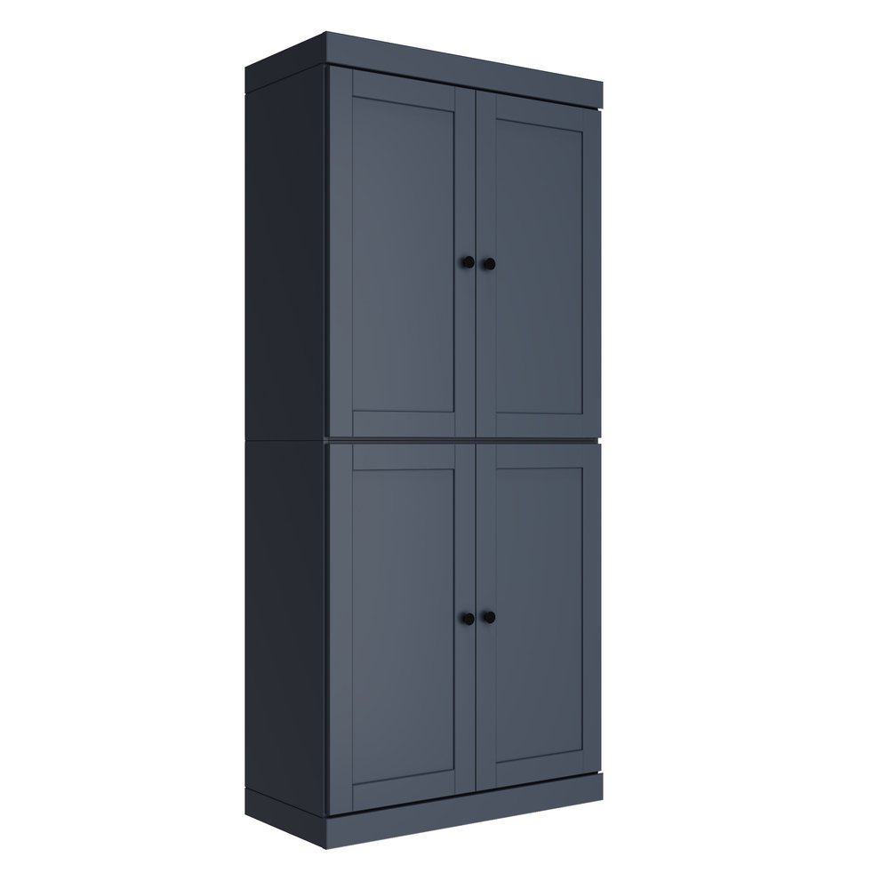 French Blue Solid Wood Four Door Two Drawer Pantry or Storage Closet - 72-inch