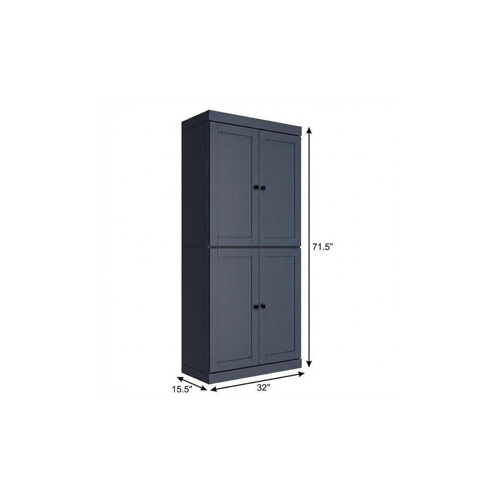 French Blue Solid Wood Four Door Two Drawer Pantry or Storage Closet - 72-inch