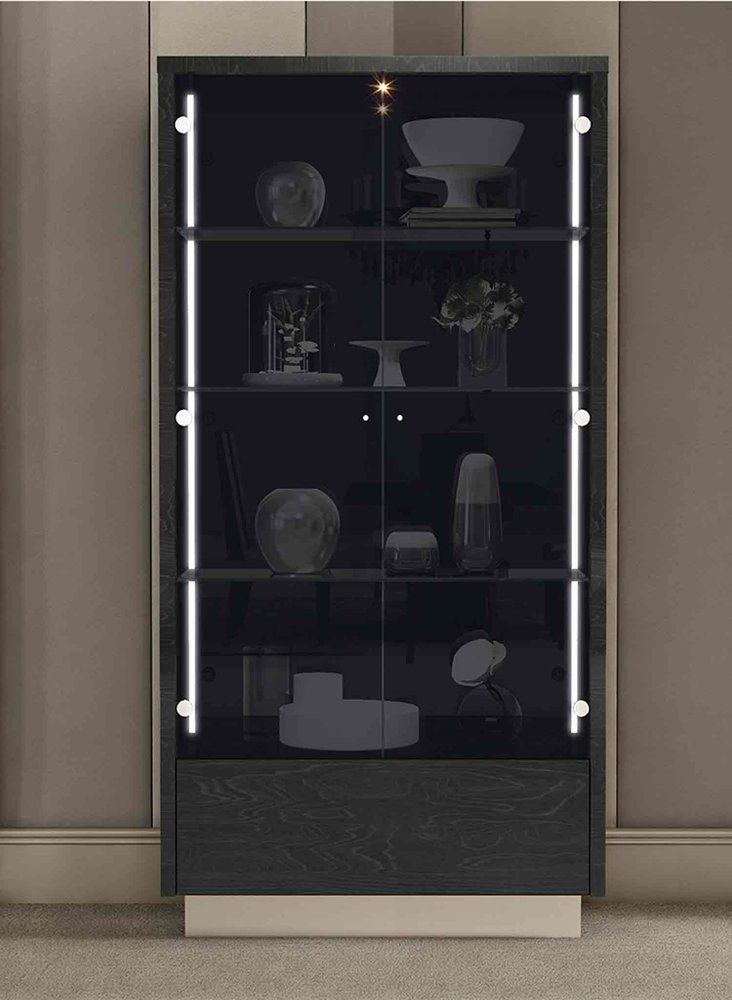 Dark Gray Wood Display Cabinet with LED with Two Doors and One Drawer - 41-inch