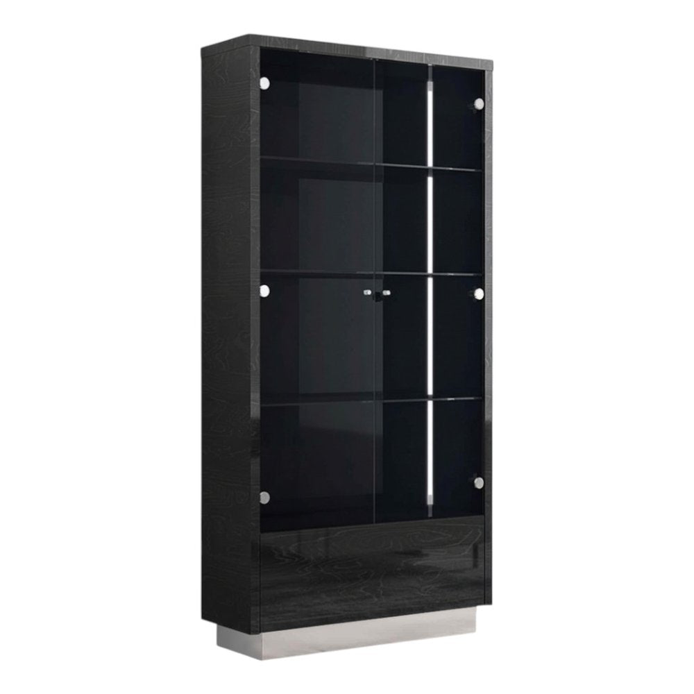 Dark Gray Wood Display Cabinet with LED with Two Doors and One Drawer - 41-inch