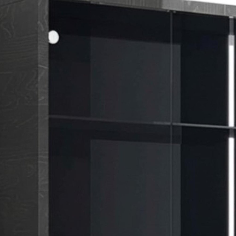 Dark Gray Wood Display Cabinet with LED with Two Doors and One Drawer - 41-inch