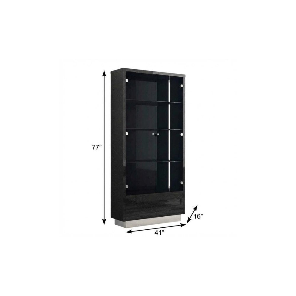Dark Gray Wood Display Cabinet with LED with Two Doors and One Drawer - 41-inch
