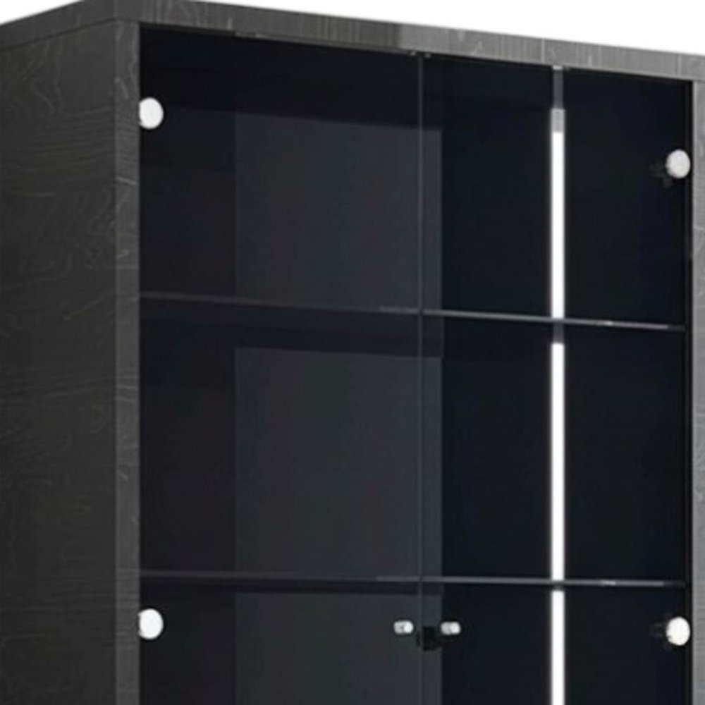 Dark Gray Wood Display Cabinet with LED with Two Doors and One Drawer - 41-inch