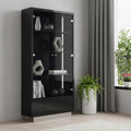 Dark Gray Wood Display Cabinet with LED with Two Doors and One Drawer - 41-inch