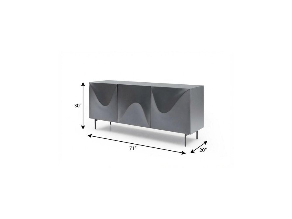 Dark Gray Wood Carved Abstract Sideboard with Three Doors - 71-inch