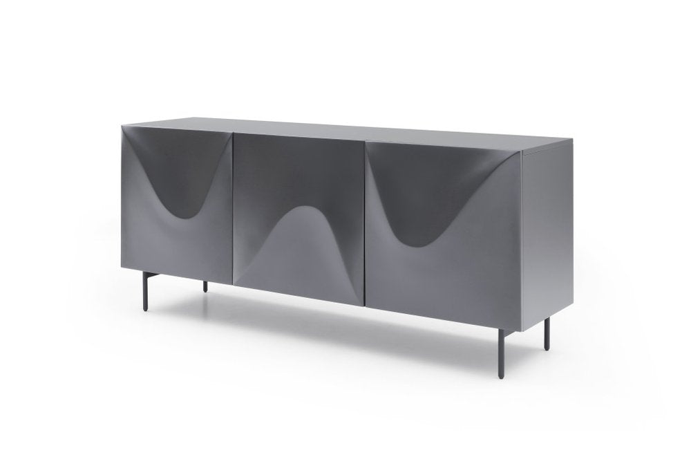 Dark Gray Wood Carved Abstract Sideboard with Three Doors - 71-inch