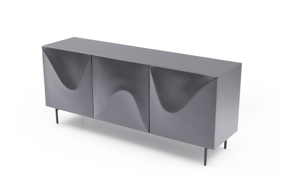 Dark Gray Wood Carved Abstract Sideboard with Three Doors - 71-inch