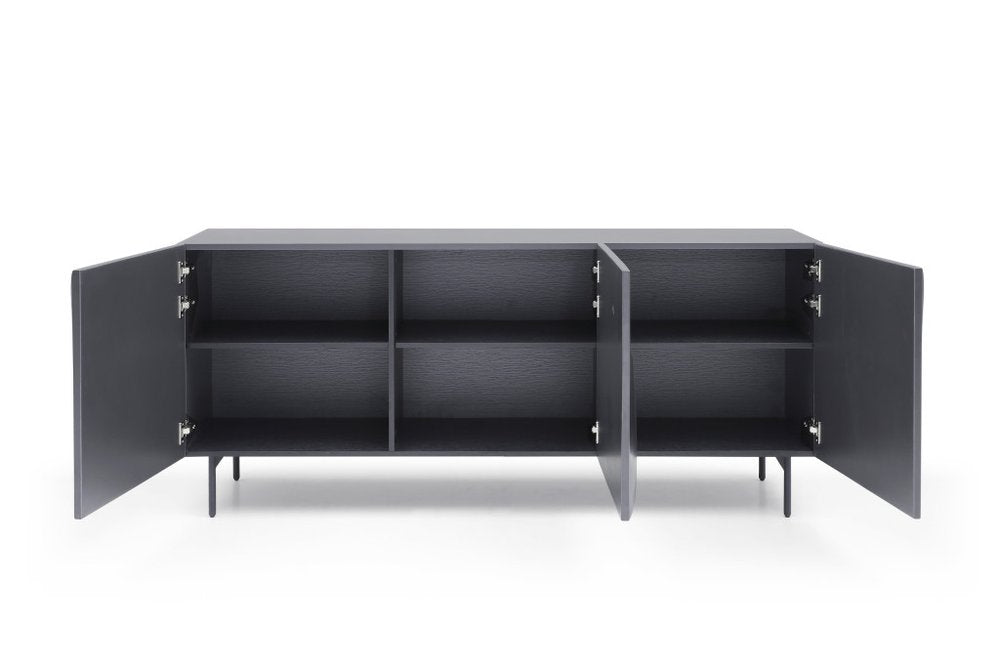 Dark Gray Wood Carved Abstract Sideboard with Three Doors - 71-inch