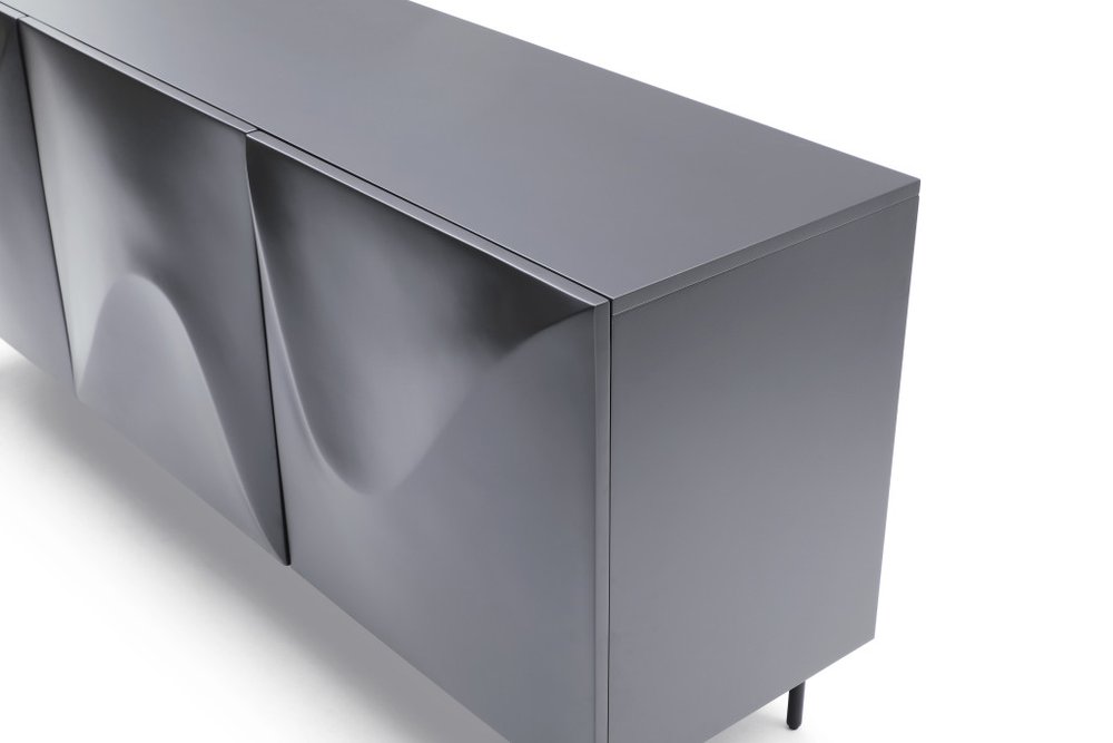 Dark Gray Wood Carved Abstract Sideboard with Three Doors - 71-inch