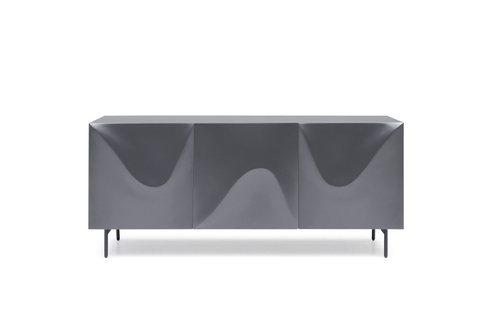 Dark Gray Wood Carved Abstract Sideboard with Three Doors - 71-inch
