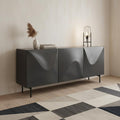 Dark Gray Wood Carved Abstract Sideboard with Three Doors - 71-inch