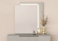 Light Gray Wood Lighted Wall Mounted and Dresser Mount Geometric Framed Dresser Mirror
