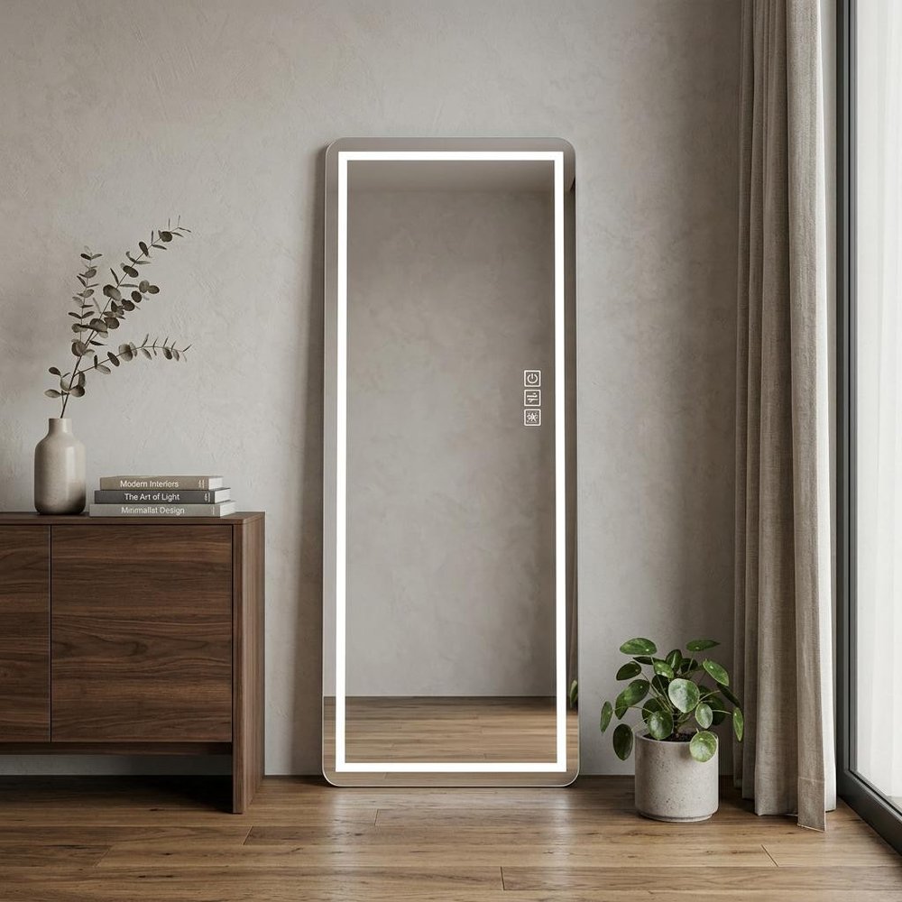 Black Aluminum Lighted Framed Full Length Mirror - 64-inch
