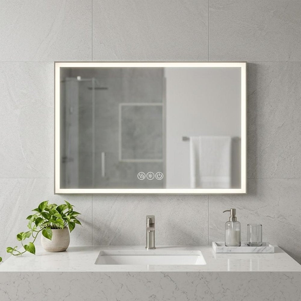 Silver Aluminum Lighted Framed Anti Fog Bathroom Vanity Mirror - 32-inch