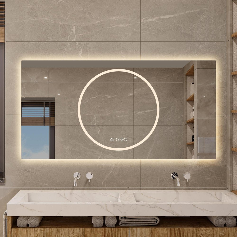 Lighted Frameless Anti Fog Bathroom Vanity Mirror - 24-inch