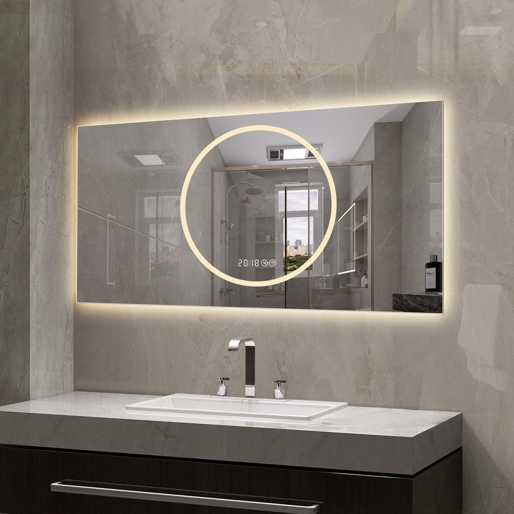 Lighted Frameless Anti Fog Bathroom Vanity Mirror - 24-inch