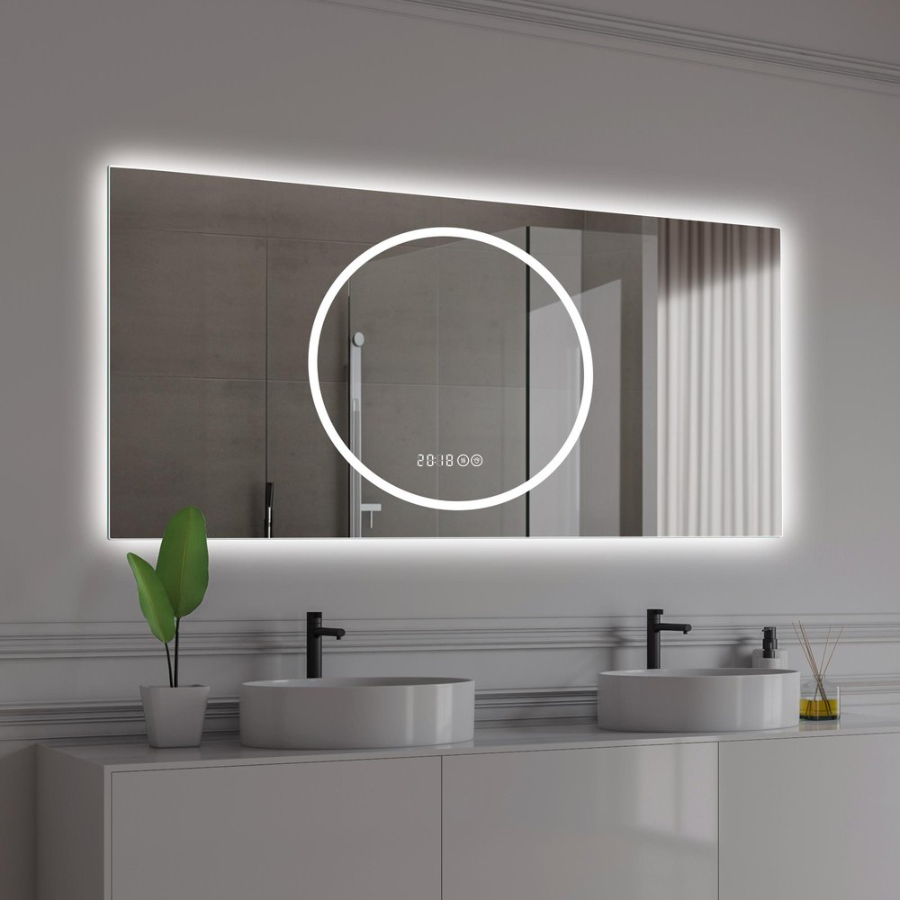 Lighted Frameless Anti Fog Bathroom Vanity Mirror - 24-inch