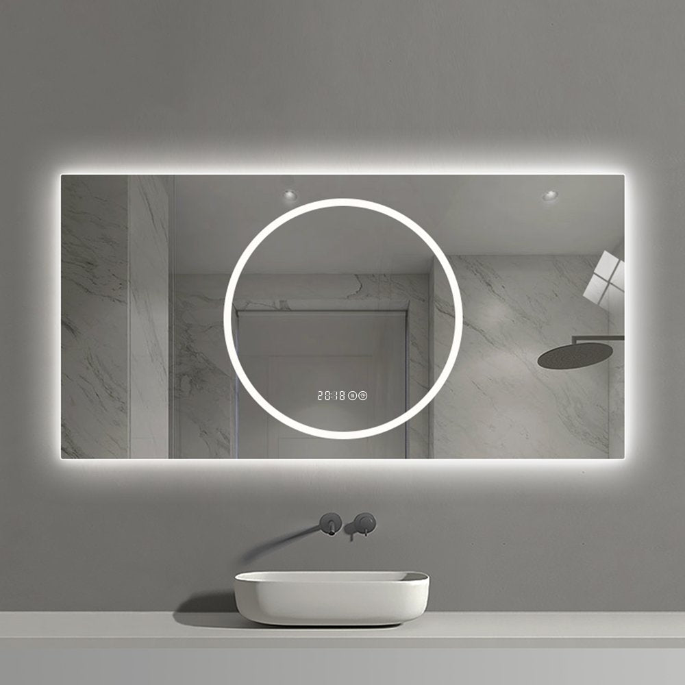 Lighted Frameless Anti Fog Bathroom Vanity Mirror - 24-inch