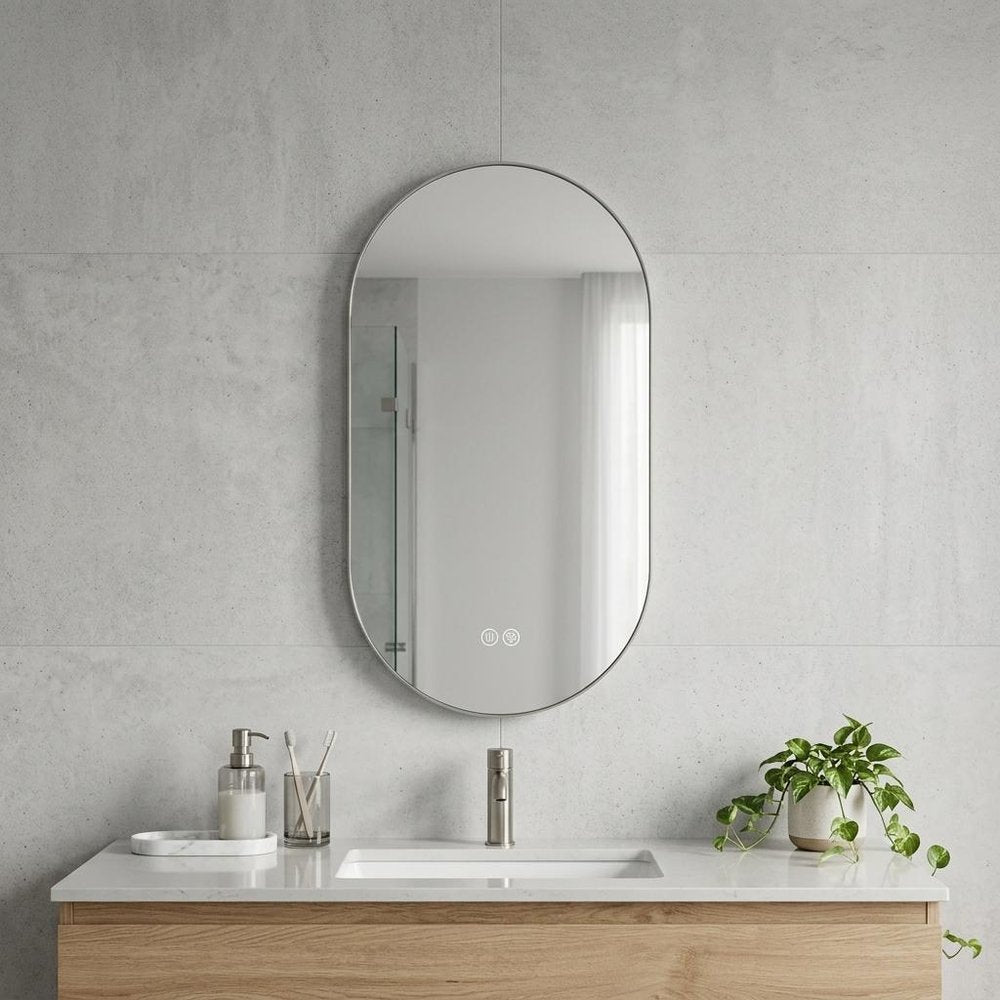 Oval Lighted Frameless Anti Fog Bathroom Vanity Mirror - 48-inch