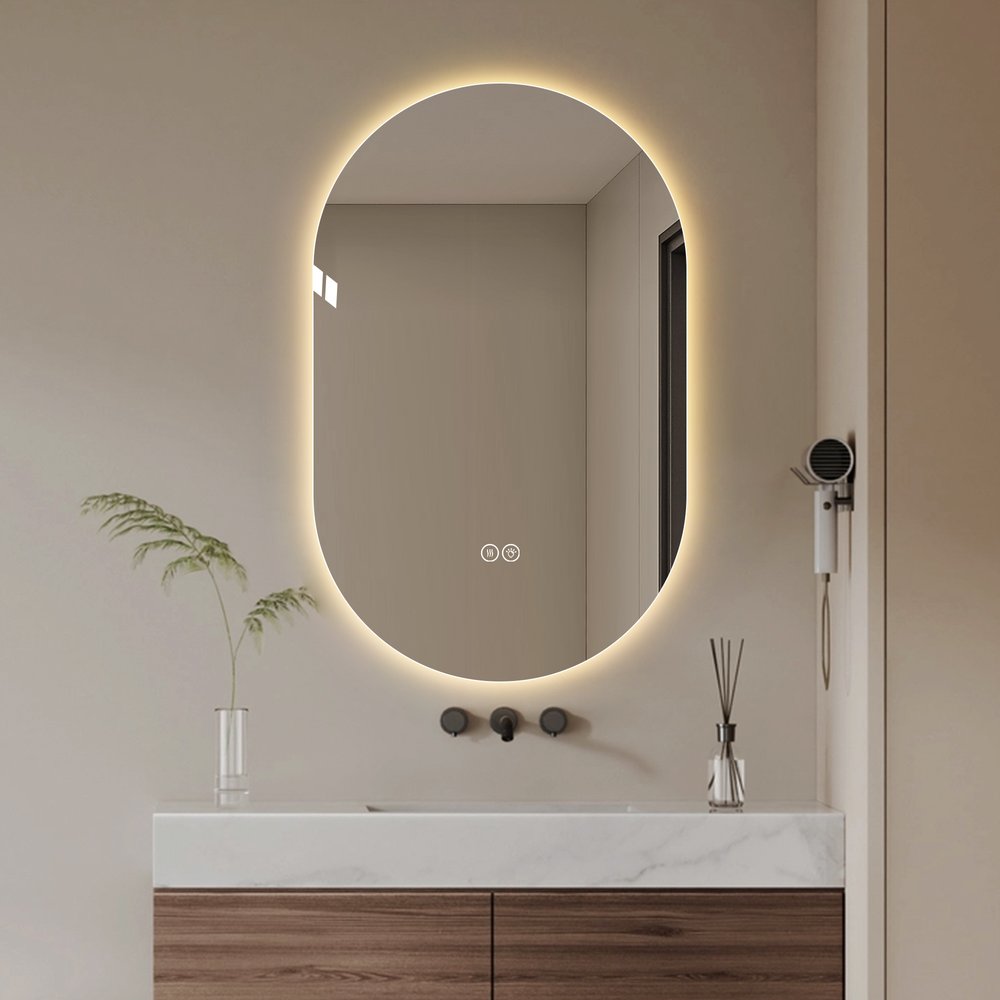 Oval Lighted Frameless Anti Fog Bathroom Vanity Mirror - 48-inch