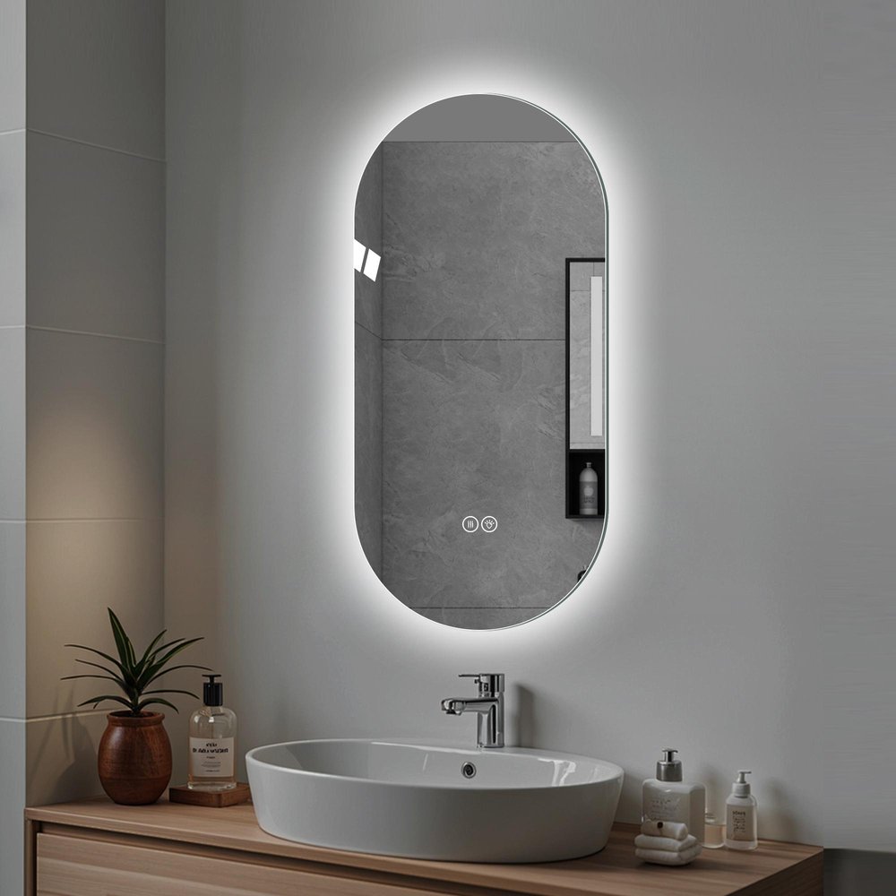 Oval Lighted Frameless Anti Fog Bathroom Vanity Mirror - 48-inch