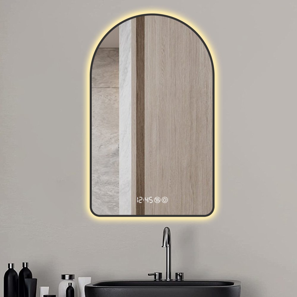 Black Aluminum Arch Lighted Framed Anti Fog Bathroom Vanity Mirror - 48-inch