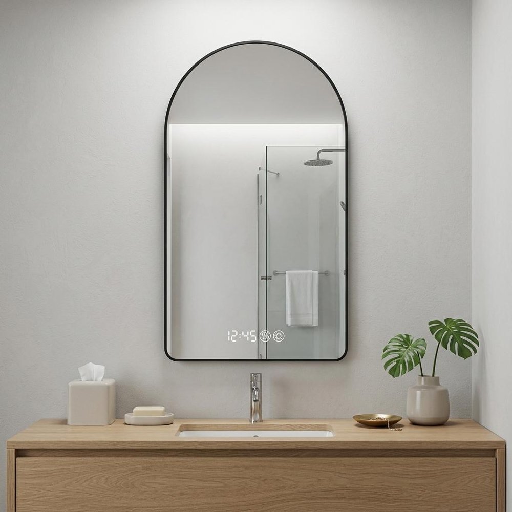 Black Aluminum Arch Lighted Framed Anti Fog Bathroom Vanity Mirror - 48-inch