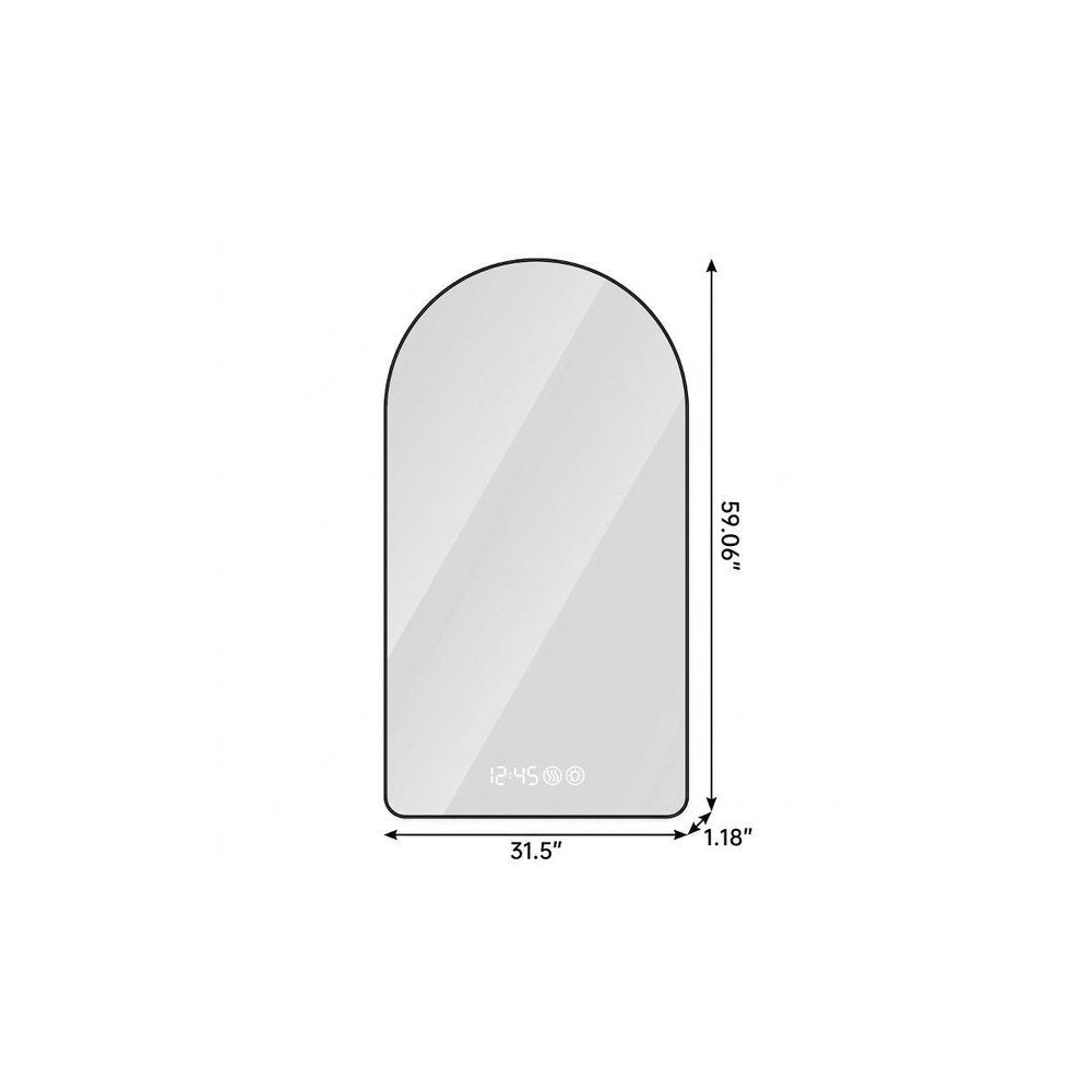 Black Aluminum Arch Lighted Framed Anti Fog Bathroom Vanity Mirror - 59-inch