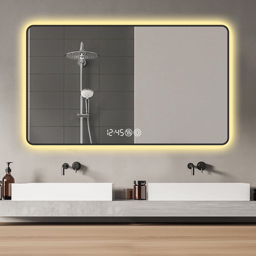 Black Aluminum Lighted Framed Anti Fog Bathroom Vanity Mirror - 32-inch