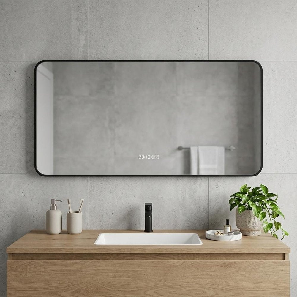 Black Aluminum Lighted Framed Anti Fog Bathroom Vanity Mirror - 24-inch