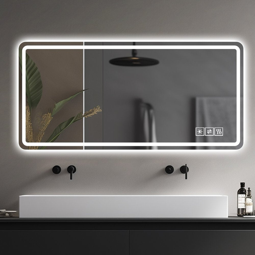 Lighted Frameless Anti Fog Bathroom Vanity Mirror - 28-inch