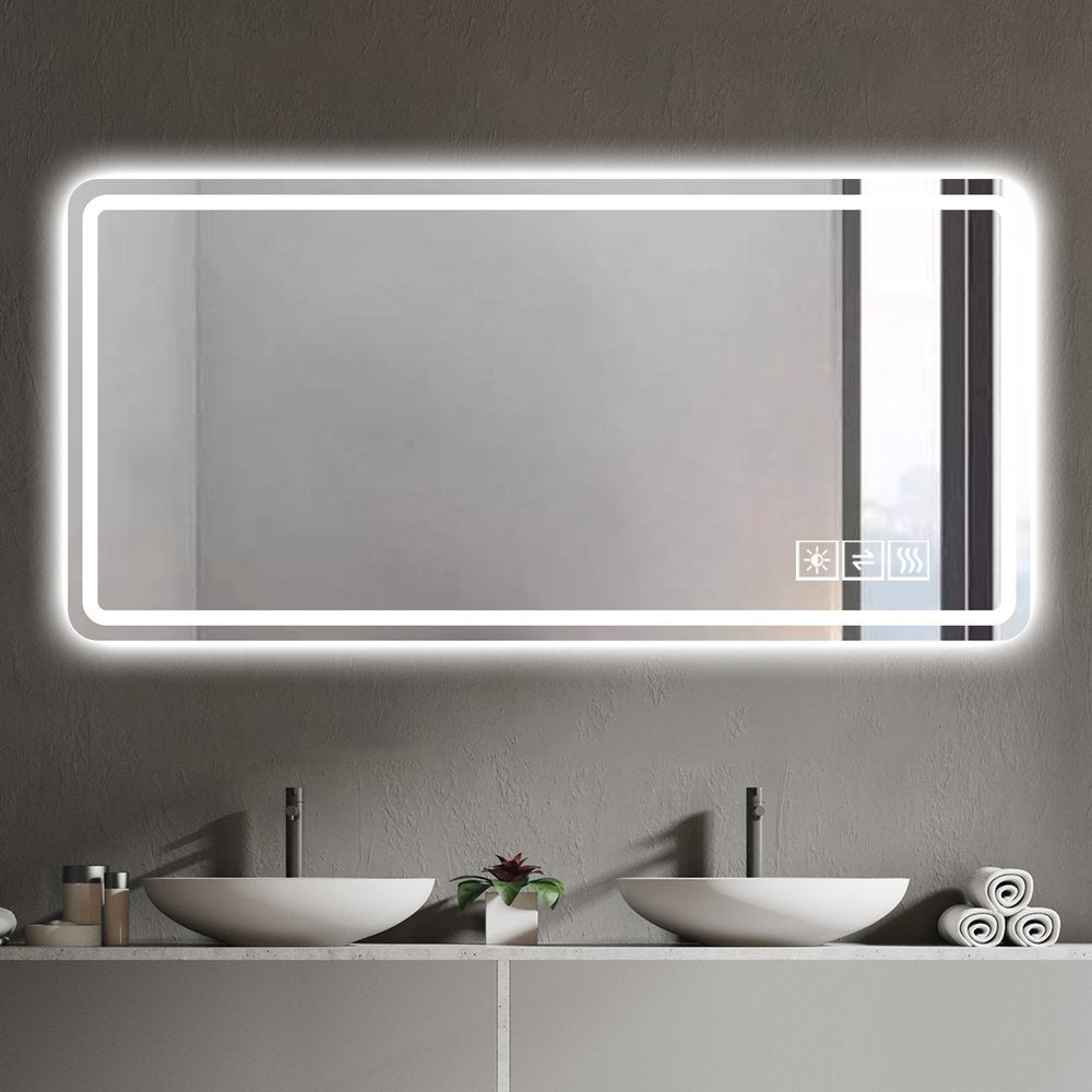 Lighted Frameless Anti Fog Bathroom Vanity Mirror - 28-inch