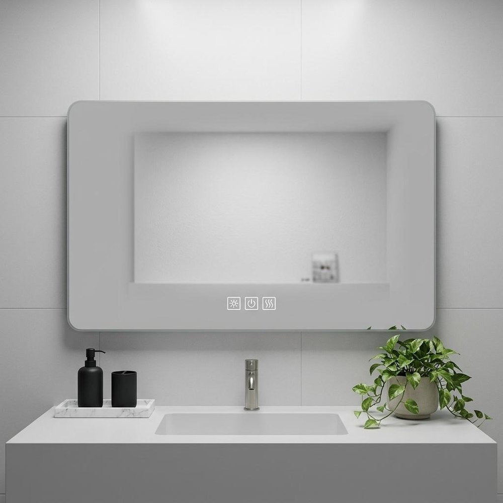Lighted Frameless Anti Fog Bathroom Vanity Mirror - 28-inch