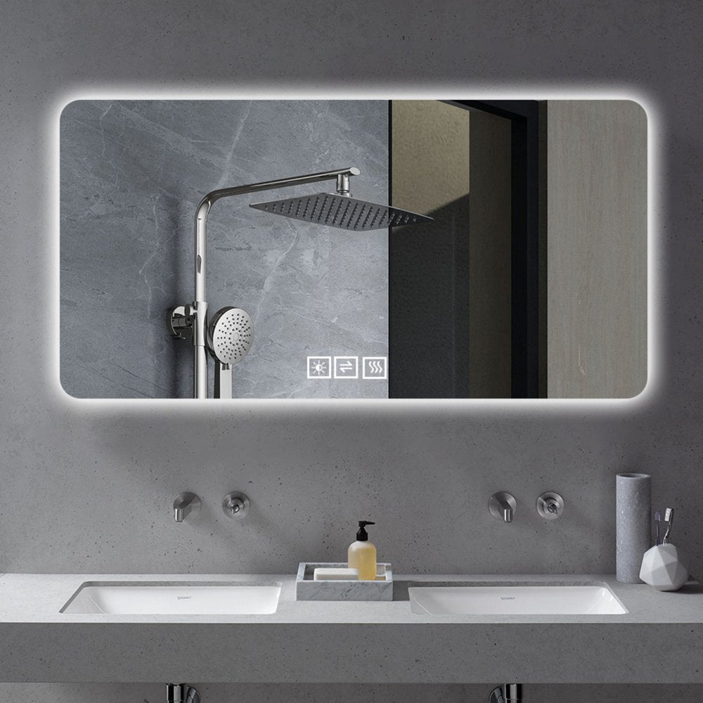 Lighted Frameless Anti Fog Bathroom Vanity Mirror - 28-inch