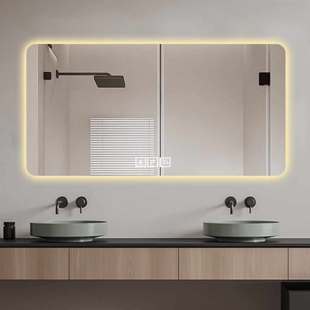 Lighted Frameless Anti Fog Bathroom Vanity Mirror - 28-inch