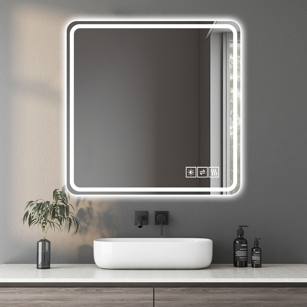 Square Lighted Frameless Anti Fog Bathroom Vanity Mirror - 36-inch