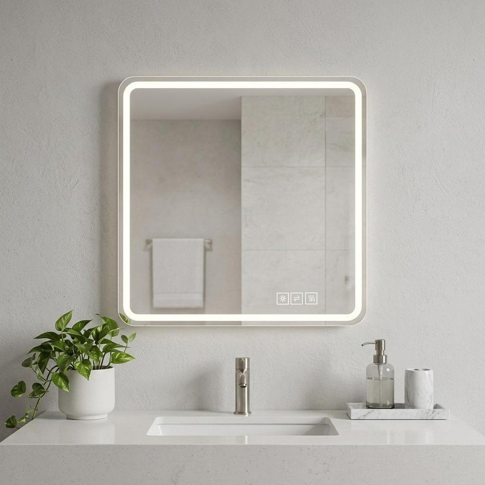 Square Lighted Frameless Anti Fog Bathroom Vanity Mirror - 36-inch