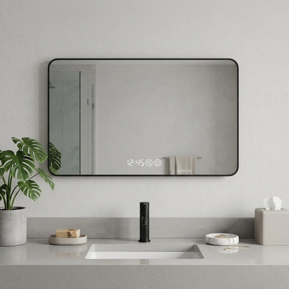 Black Aluminum Lighted Framed Anti Fog Bathroom Vanity Mirror - 39-inch