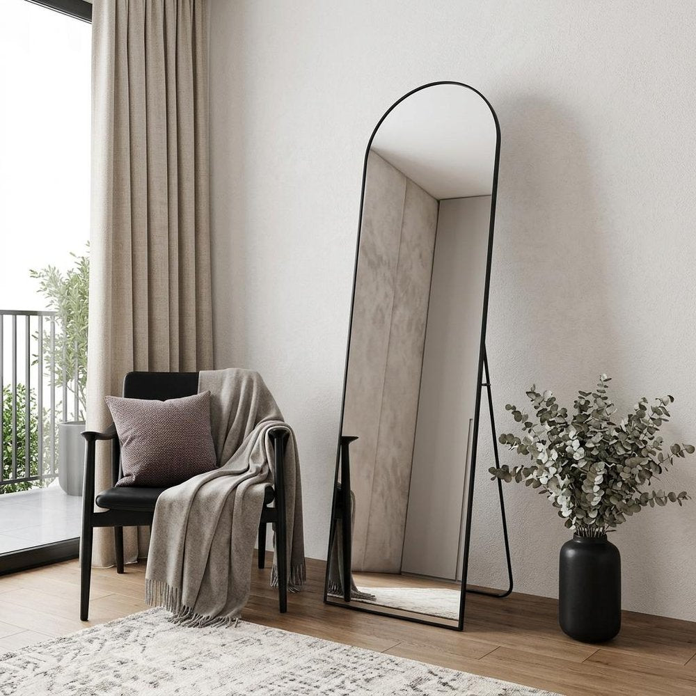 Black Aluminum Arch Freestanding and Wall Mounted Framed Full Length Mirror