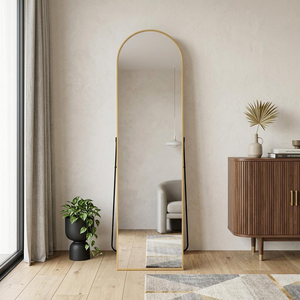 Gold Aluminum Arch Freestanding and Wall Mounted Framed Full Length Mirror
